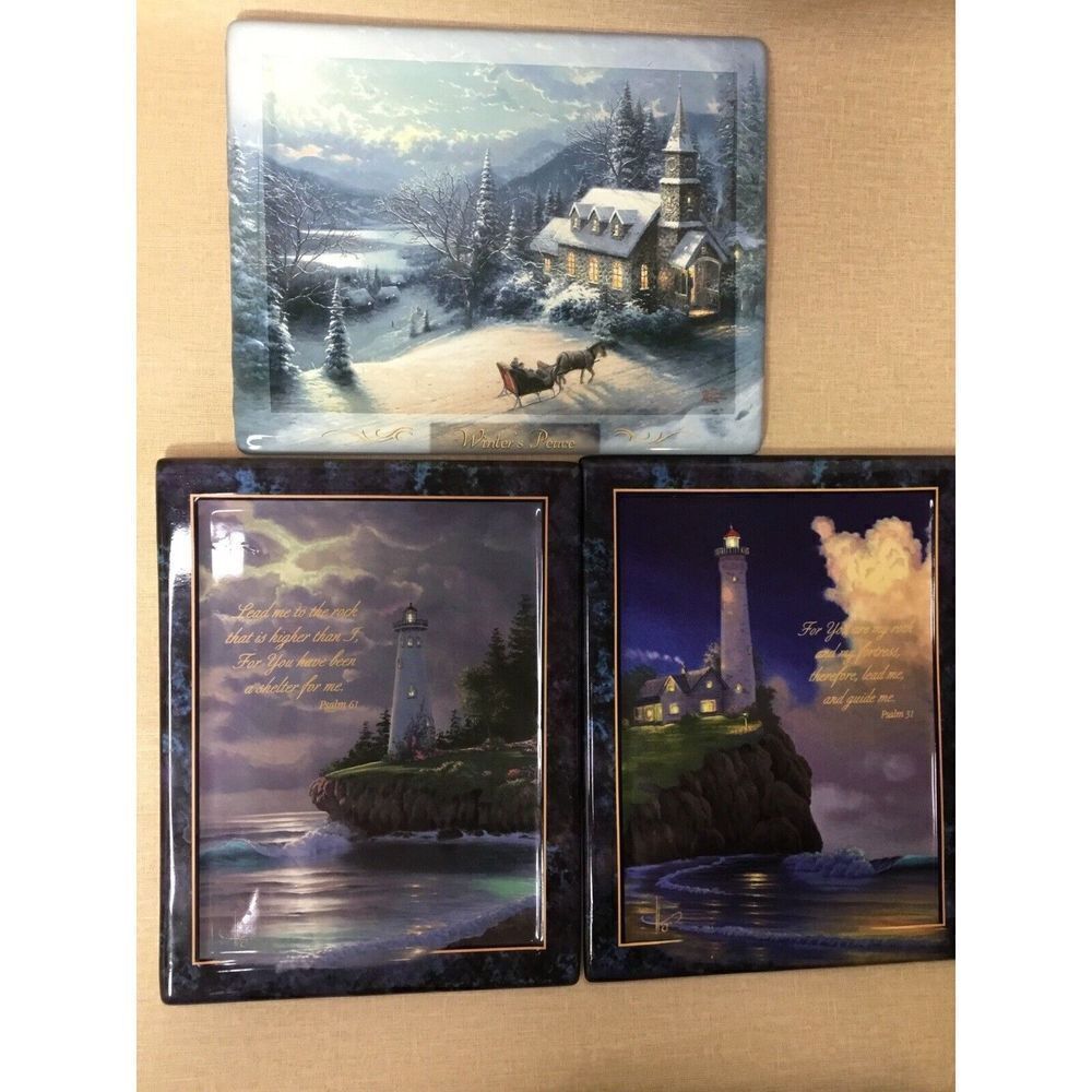 Thomas‎ Kincade Set Of 3Collectible Plate, Winter Peace,Light Of Faith,Numbered*
